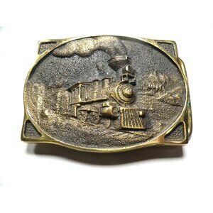 Vintage Solid Brass Train Belt Buckle By Heritage Mint
